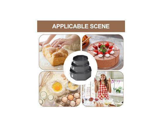 Set 3 Forme pentru Tort cu Perete Deschis, Octagon Diametru 24-28 cm, Teflon