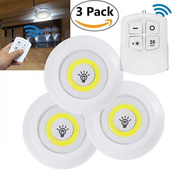 Set 3 Lămpi&nbsp; tip Spot LED 3W COB cu Telecomandă, 150 Lumeni, Reglabilă pe 2 Nivele