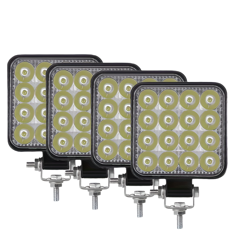 Set 4 Lumini de Lucru cu LED, 48W/42W - Reflectoare Impermeabile pentru Drumuri, 12V/24V, Faruri pentru Jeep