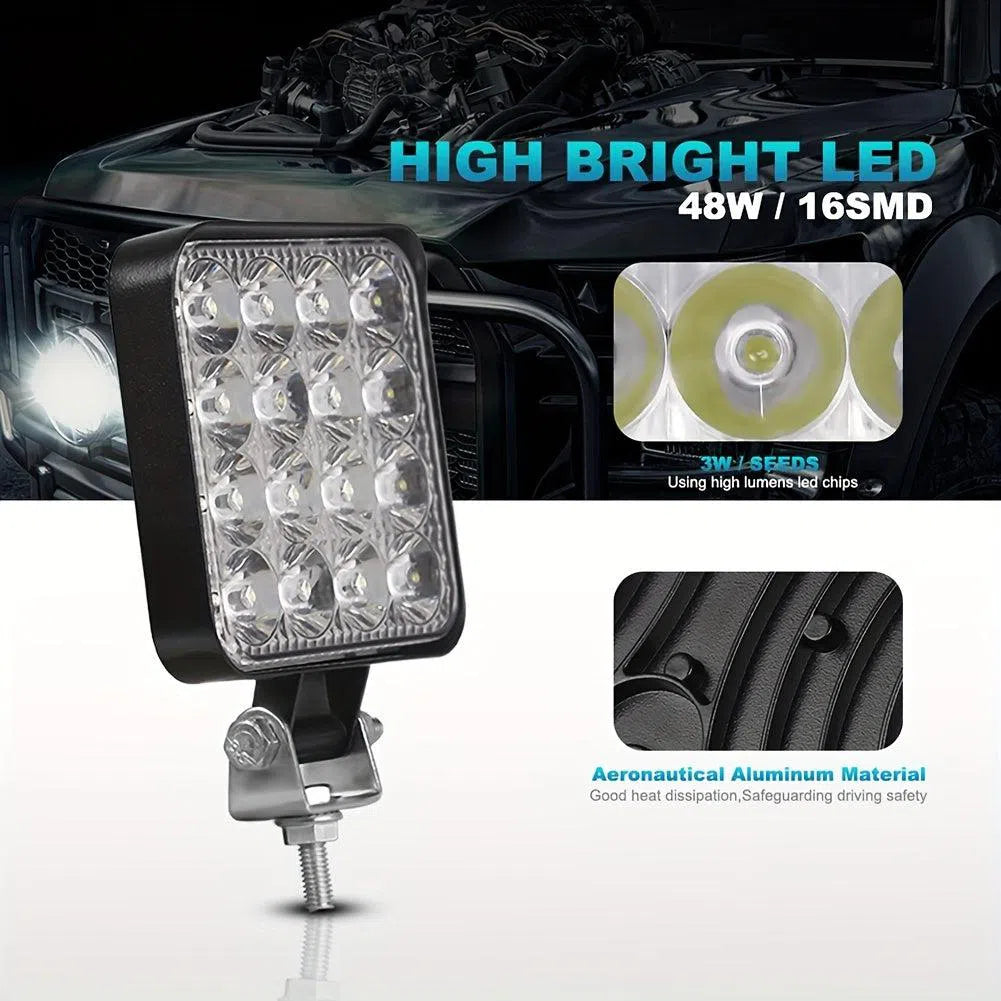 Set 4 Lumini de Lucru cu LED, 48W/42W - Reflectoare Impermeabile pentru Drumuri, 12V/24V, Faruri pentru Jeep