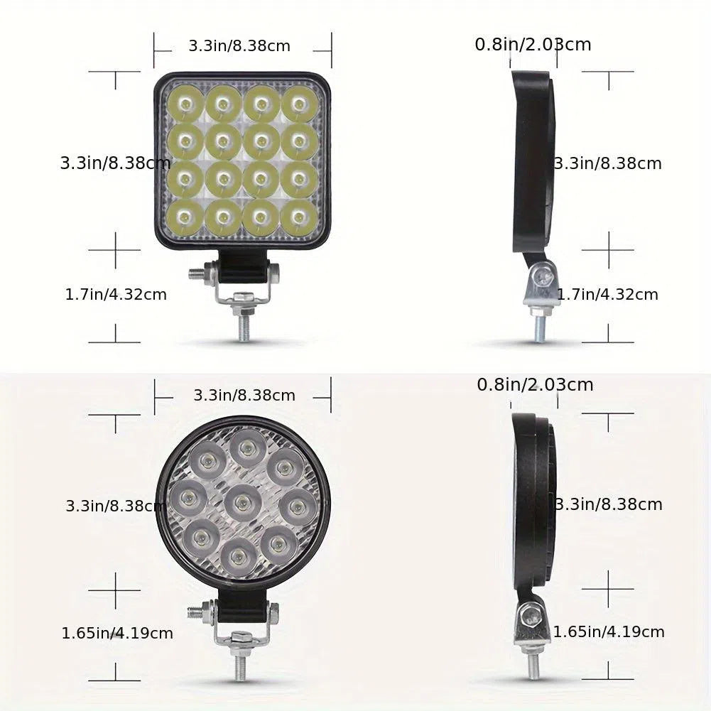 Set 4 Lumini de Lucru cu LED, 48W/42W - Reflectoare Impermeabile pentru Drumuri, 12V/24V, Faruri pentru Jeep