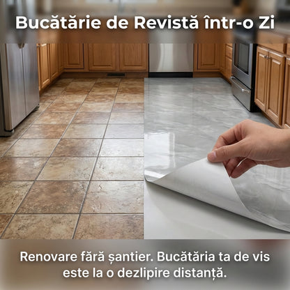 Set 5 Gresie PVC Autoadezivă Premium, Aspect Marmură Alb/Gri, 60x60 cm, Impermeabilă și Ignifugă, Montaj Rapid Fără Adeziv