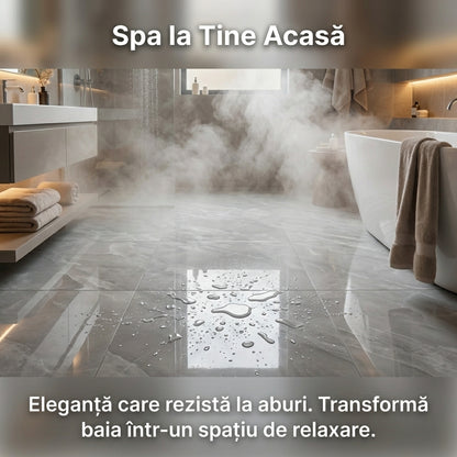 Set 5 Gresie PVC Autoadezivă Premium, Aspect Marmură Alb/Gri, 60x60 cm, Impermeabilă și Ignifugă, Montaj Rapid Fără Adeziv