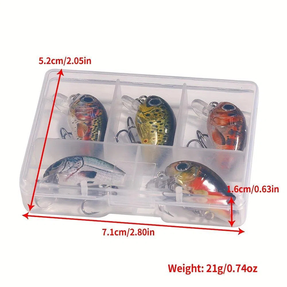 Set 5 Mini Crankbaits Premium - Wobblers Topwater 2.8 cm pentru Pescuit la Știucă și Bas