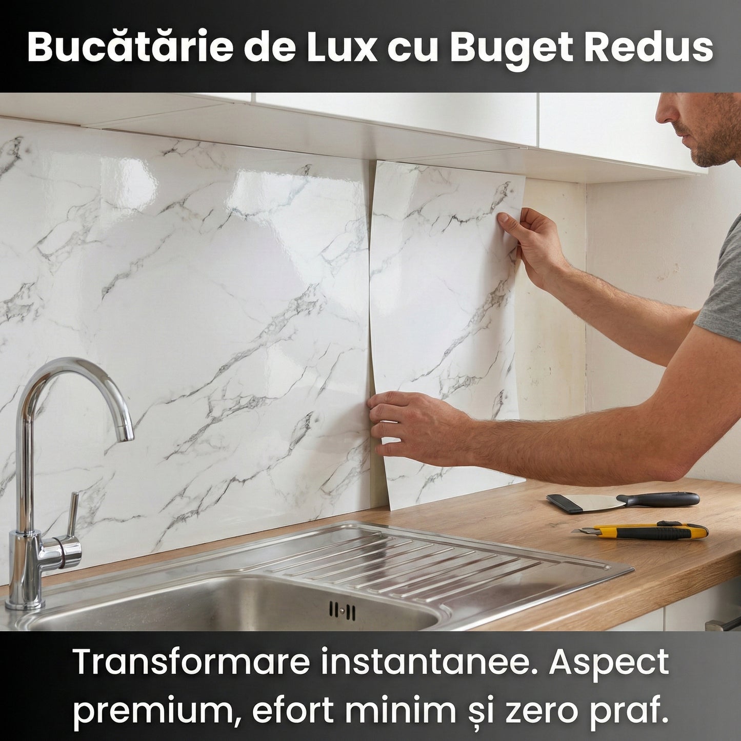 Set 5 Plăci Autocolante 3D cu Aspect de Marmură, 60x60 cm, Design Modern, Impermeabile și Ușor de Curățat, Alb