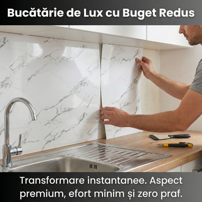 Set 5 Plăci Autocolante 3D cu Aspect de Marmură, 60x60 cm, Design Modern, Impermeabile și Ușor de Curățat, Alb