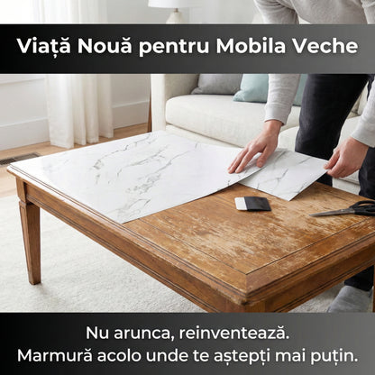 Set 5 Plăci Autocolante 3D cu Aspect de Marmură, 60x60 cm, Design Modern, Impermeabile și Ușor de Curățat, Alb
