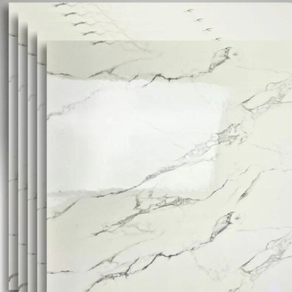 Set 5 Plăci Autocolante 3D cu Aspect de Marmură, 60x60 cm, Design Modern, Impermeabile și Ușor de Curățat, Alb