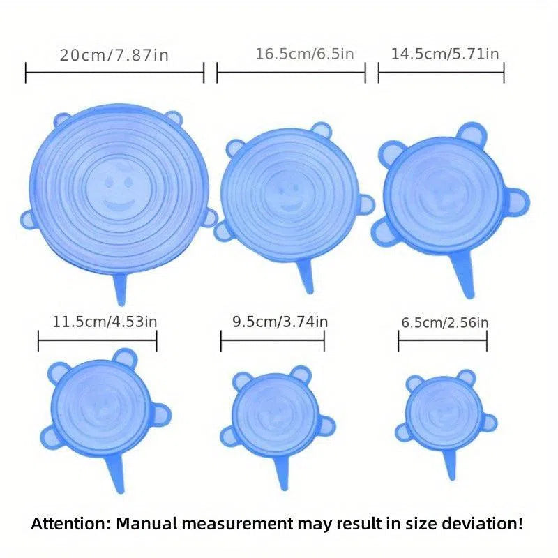 Set 6 Capace din Silicon Elastice Reutilizabile - Capace Multifuncționale pentru Păstrarea Fructelor și Legumelor Proaspete