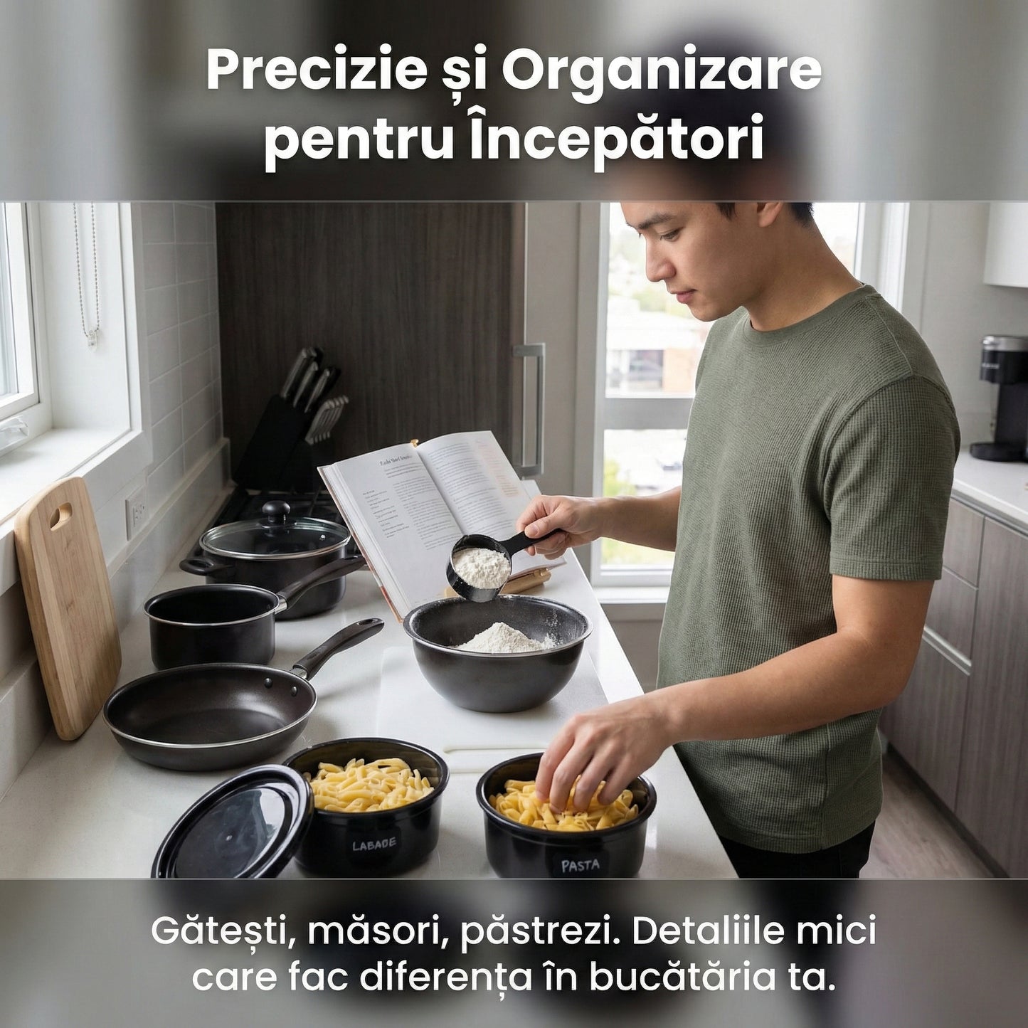 Set Complet Bucătărie 22 Piese Carter & Clay, Vase Gătit Antiaderente ILAG, Tavă Cuptor și Ustensile, Oțel Carbon, Negru