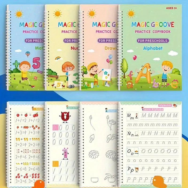 Set Educațional pentru Copii cu 4 Cărți și Stilou Magic – Carte de Exerciții pentru Educație Timpurie