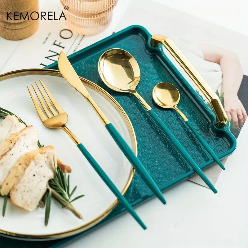 Set Elegant De Tacâmuri Vestice Pentru Friptură Cu 24 De Cuțite, Furculițe Și Linguri - Perfect Pentru Cafea, Desert, Prăjituri, Înghețată, Pâine Și Multe Altele - Tacâmuri De Înaltă Calitate Pentru Uz Casnic Și În Restaurante