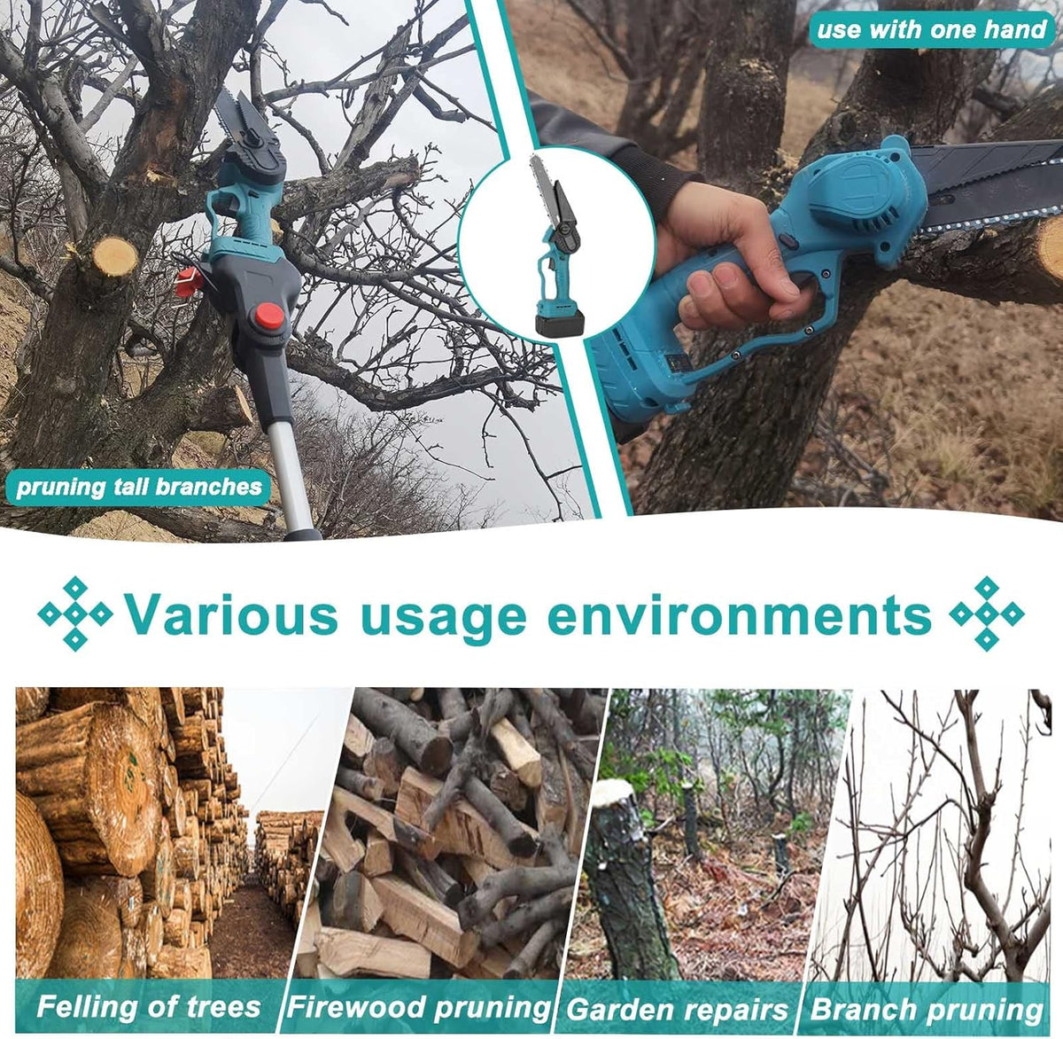 Set Grădinărit 2-în-1: Mini Drujbă Telescopică & Foarfecă Electrică - 2 Acumulatori 48V, Lamă 15cm & Motor Brushless