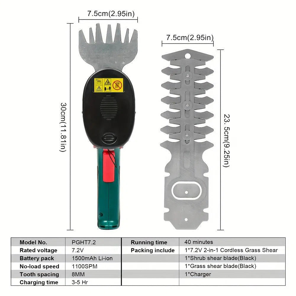 Set Mașină de tuns gard viu și iarbă fără fir, portabilă, cu baterie Li-ion și încărcător inclus - unelte de grădină, priză UE