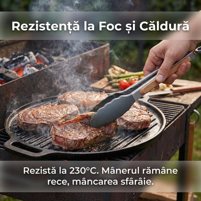 Set Premium 12 Ustensile de Gătit din Silicon Termorezistent și Lemn Natural, Antiaderente + Suport Inclus