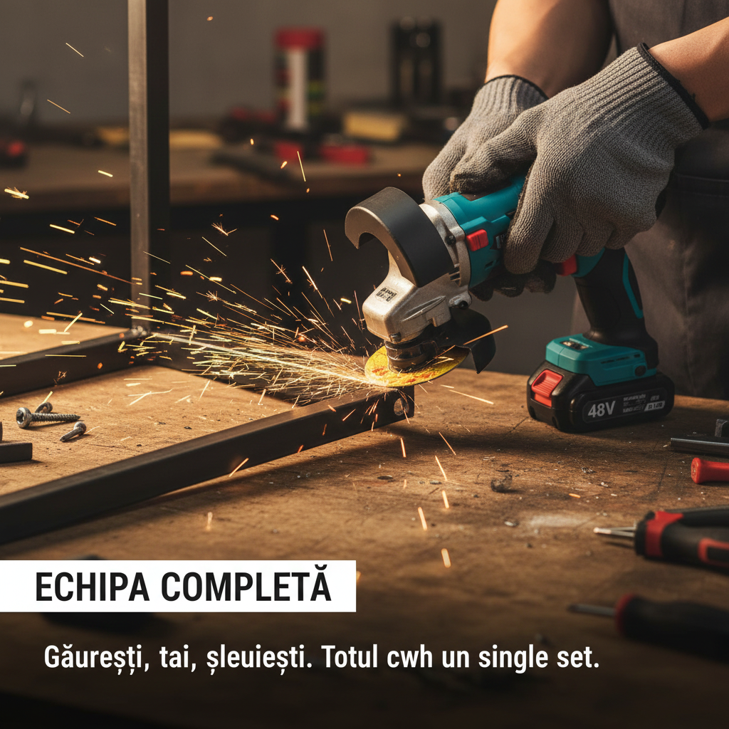 Set Scule 2-în-1: Bormașină & Flex (Polizor) pe Acumulator 48V - Kit Complet cu 2 Baterii + Accesorii