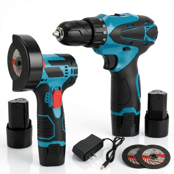 Set Scule 2-în-1: Bormașină & Flex (Polizor) pe Acumulator 48V - Kit Complet cu 2 Baterii + Accesorii