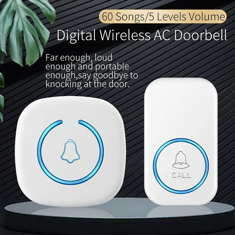 Set Sonerie Wireless Rezistentă la Apă cu 60 de Tonuri, 5 Nivele de Volum și Flash LED - 1 Buton și 2 Receptoare