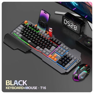 Set Tastatură și Mouse Gaming Iluminate - Tastatură Mecanică cu 3 Culori și Mouse Optic pentru Gaming, Birou sau Laptop