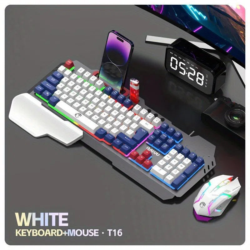 Set Tastatură și Mouse Gaming Iluminate - Tastatură Mecanică cu 3 Culori și Mouse Optic pentru Gaming, Birou sau Laptop