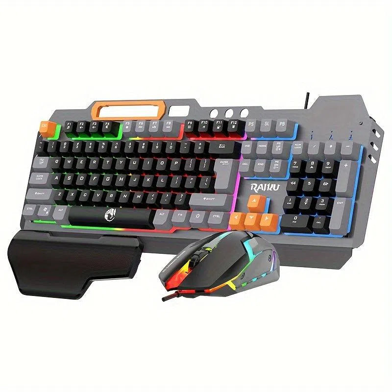 Set Tastatură și Mouse Gaming Iluminate - Tastatură Mecanică cu 3 Culori și Mouse Optic pentru Gaming, Birou sau Laptop