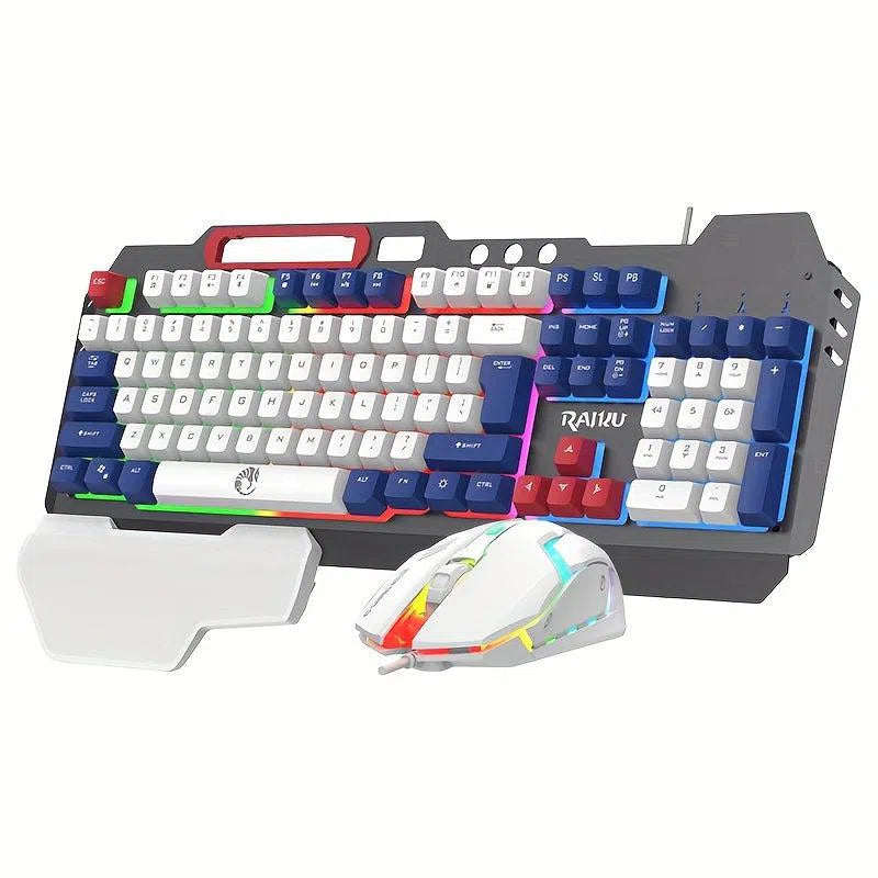 Set Tastatură și Mouse Gaming Iluminate - Tastatură Mecanică cu 3 Culori și Mouse Optic pentru Gaming, Birou sau Laptop