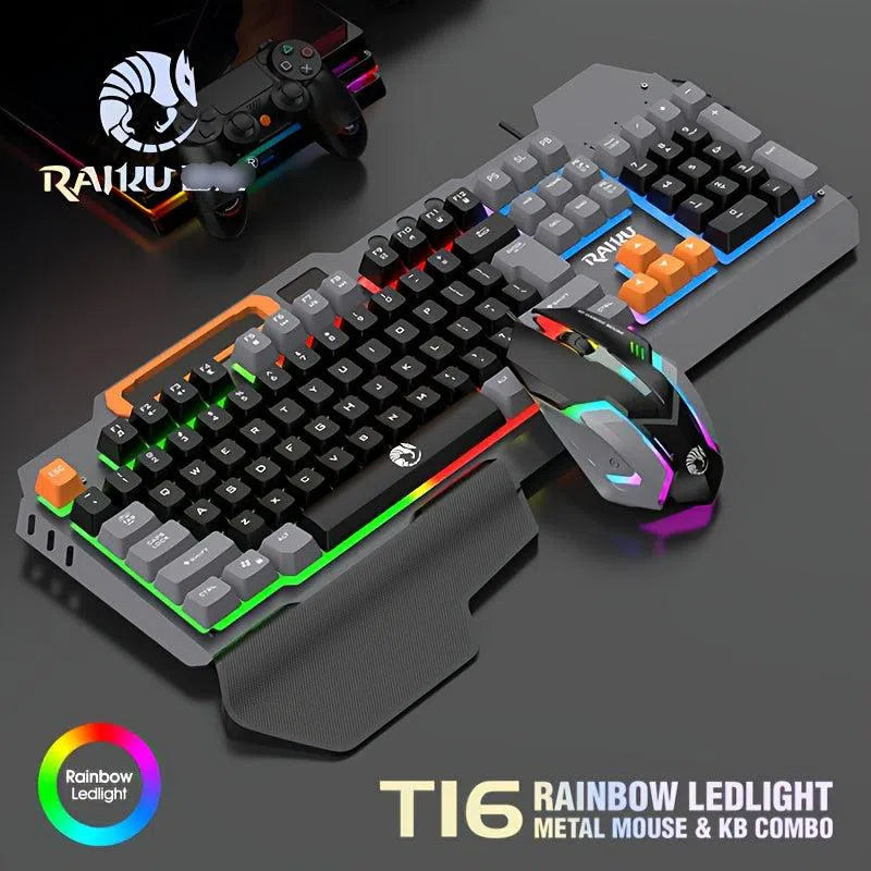 Set Tastatură și Mouse Gaming Iluminate - Tastatură Mecanică cu 3 Culori și Mouse Optic pentru Gaming, Birou sau Laptop