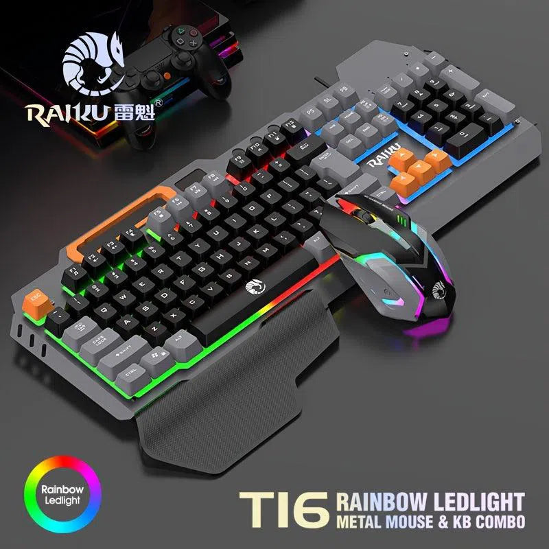 Set Tastatură și Mouse Gaming Iluminate - Tastatură Mecanică cu 3 Culori și Mouse Optic pentru Gaming, Birou sau Laptop