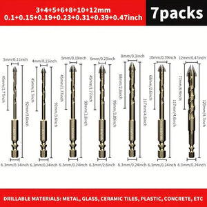 Set burghie hexagonale încrucișate, 5/7 buc, 3-12mm, pentru sticlă, beton și țiglă ceramică