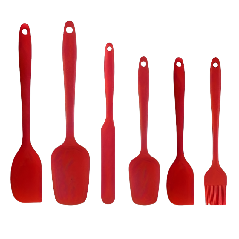 Set de Bucătărie din Silicon în Culori Nordice – 6 Piese: Spatule Mari și Mici, Pensulă pentru Ulei, Spatulă Lungă