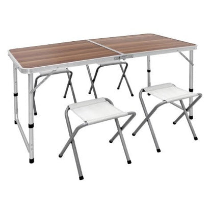 Set Masă Camping Pliabilă cu 4 Scaune, Cadru Aluminiu și Blat MDFF