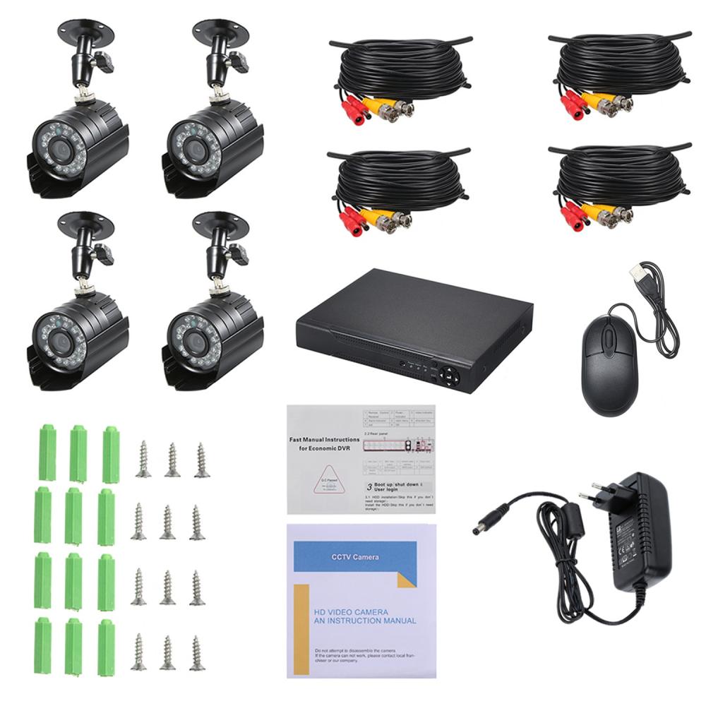 Sistem de Supraveghere si Securitate Video, CCTV 4 Camere, HDMI, Lentile 3,6mm Unghi Larg, Aplicatie Telefon