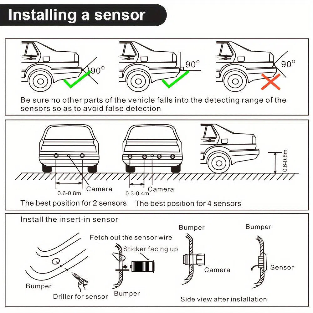 Sistem radar cu senzori de parcare, 4 senzori, alarmă cu sunet buzzer ultrasonic