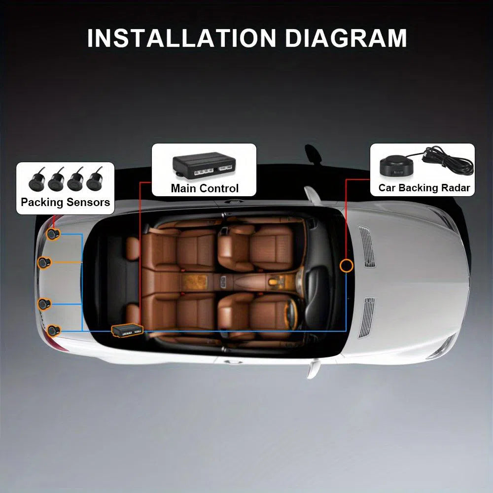 Sistem radar cu senzori de parcare, 4 senzori, alarmă cu sunet buzzer ultrasonic