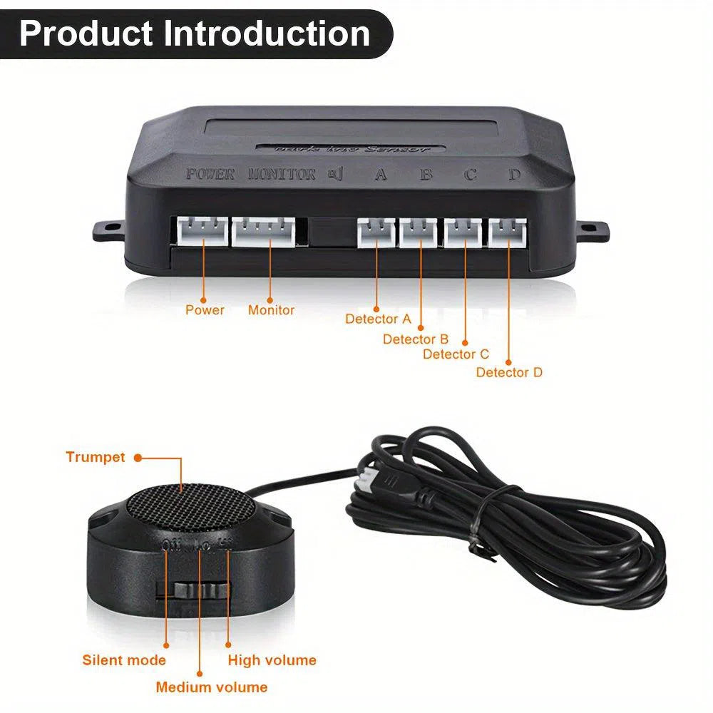 Sistem radar cu senzori de parcare, 4 senzori, alarmă cu sunet buzzer ultrasonic