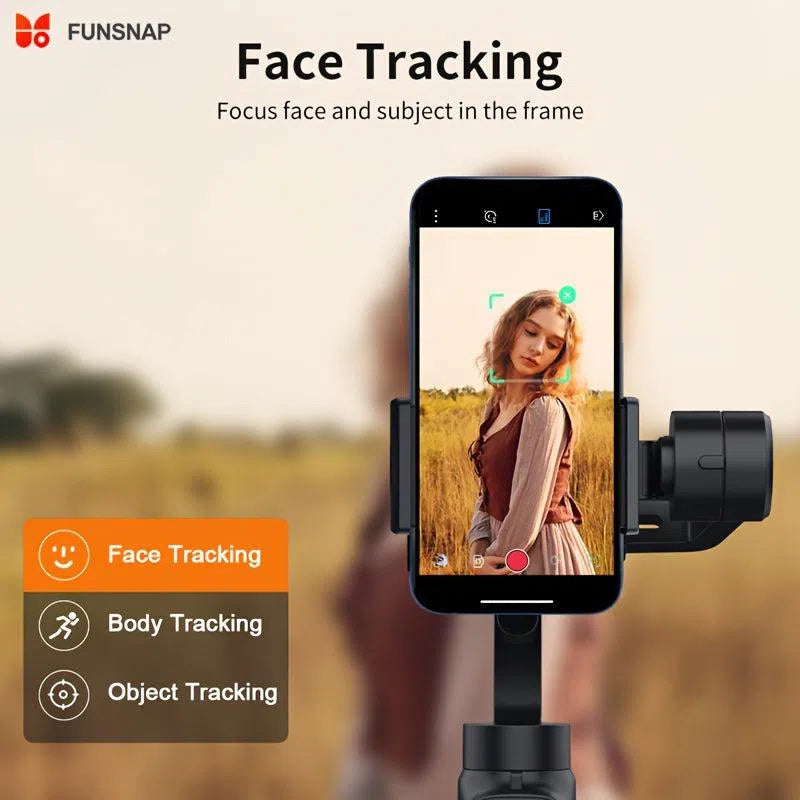 Stabilizator gimbal cu 3 axe pentru toate tipurile de smartphone-uri - compatibil cu iPhone, Samsung și Android, cu roată de focalizare, ideal pentru Vlog