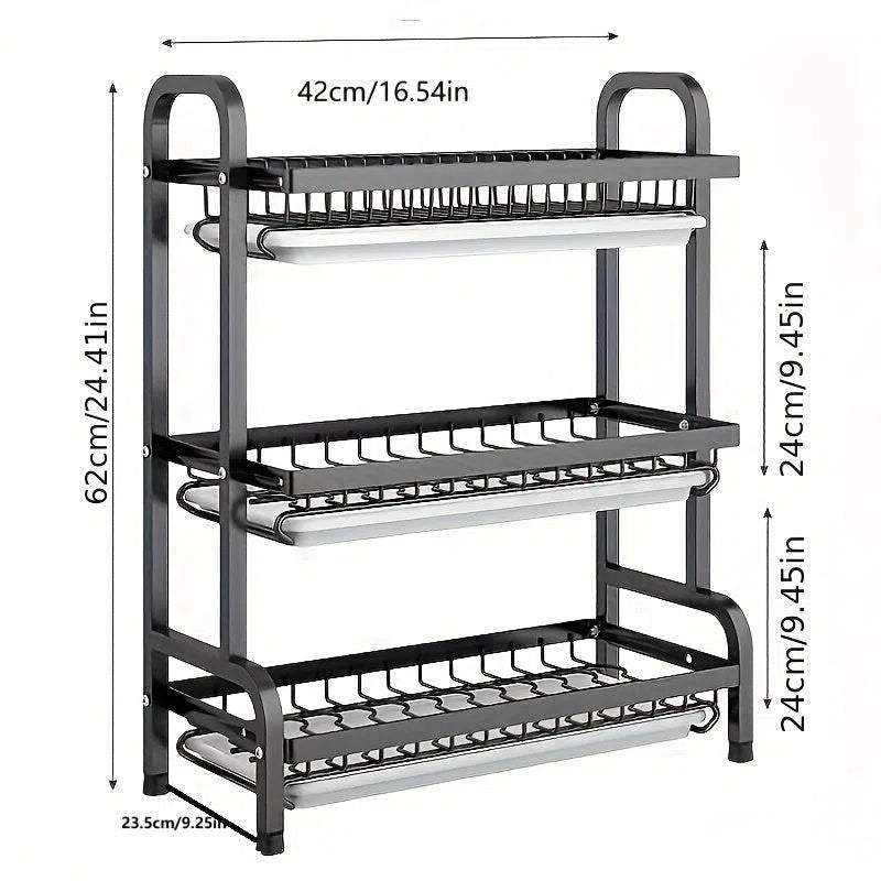 Stativ multifuncțional metalic pentru uscat vase, cu 2/3 niveluri și capacitate mare