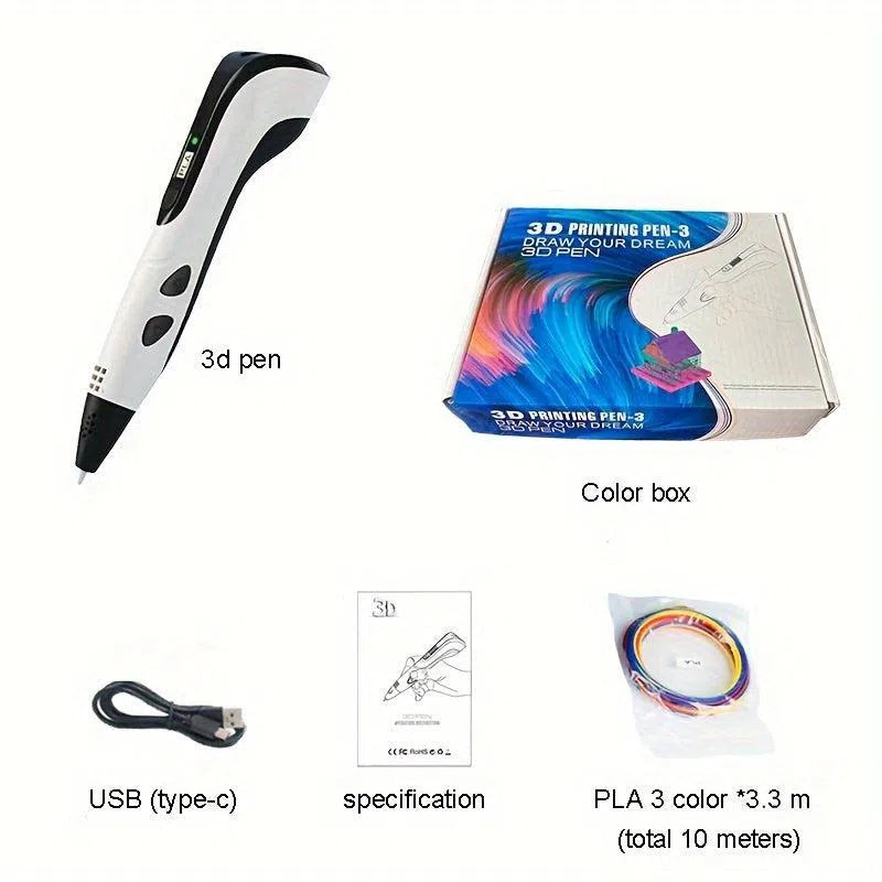 Stilou 3D Reîncărcabil USB pentru Tineri – Generația a 3-a Îmbunătățită, Material Plastic Sigur – Cadou Ideal de Ziua de Naștere