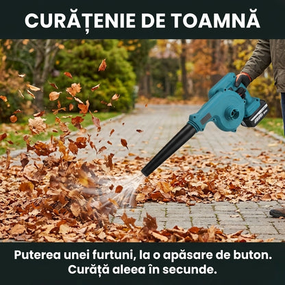 Suflantă & Aspirator 2-în-1 pe Acumulatori 48V - Putere 1080W, 19.000 RPM, Set Complet cu 2 Baterii