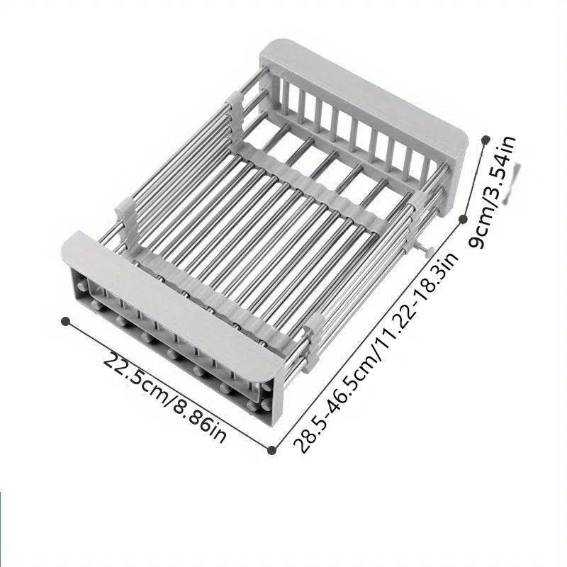 Suport de Scurgere din Oțel Inoxidabil pentru Bucătărie - Raft Retractabil pentru Chiuvetă, Depozitare Vase și Vesele