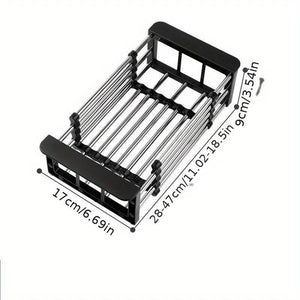 Suport de Scurgere din Oțel Inoxidabil pentru Bucătărie - Raft Retractabil pentru Chiuvetă, Depozitare Vase și Vesele