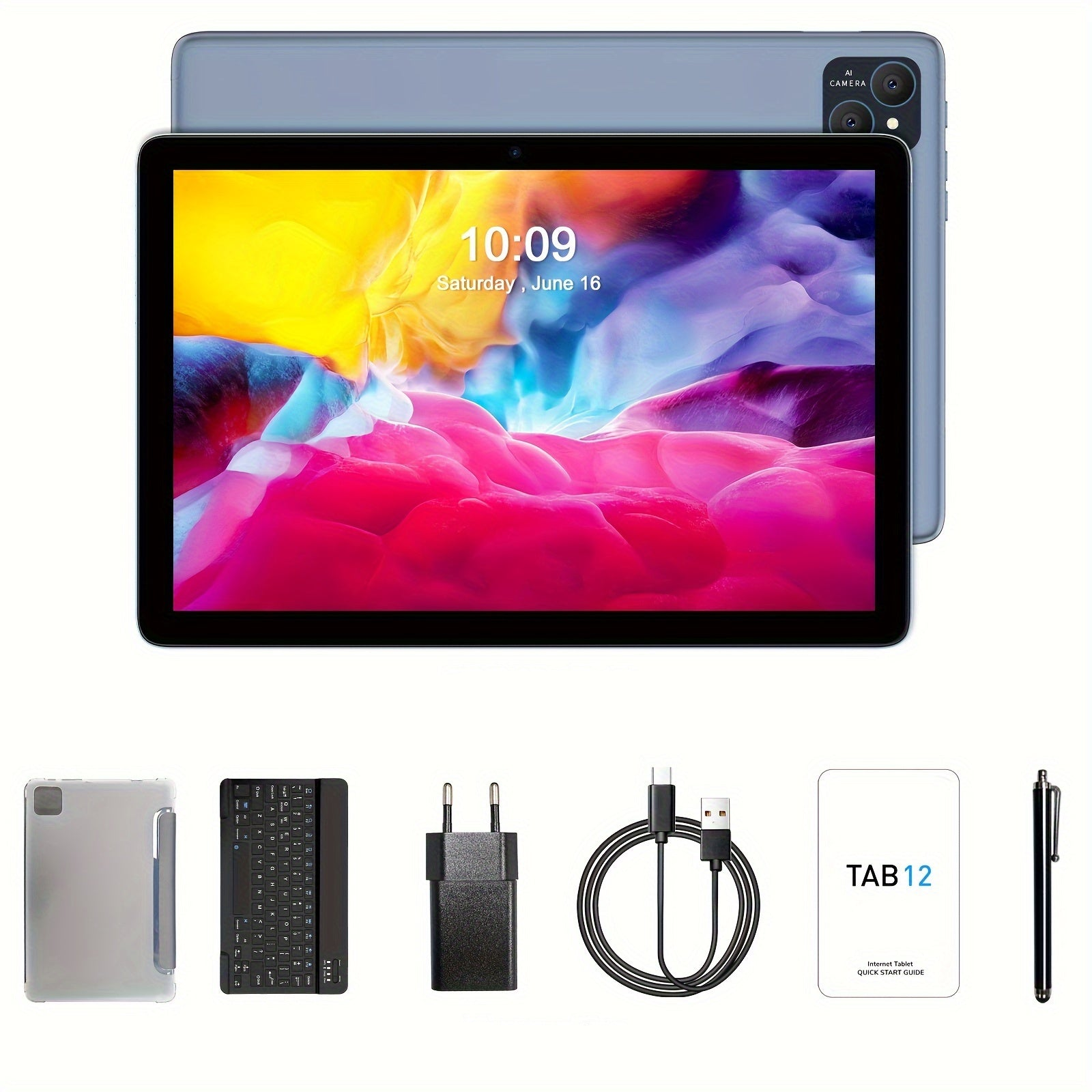 Tabletă Android 13 de 10,1 Inchi - 2-în-1 cu Tastatură, Mouse, Stylus și Husă, 128GB ROM + 4GB RAM, Wi-Fi 6