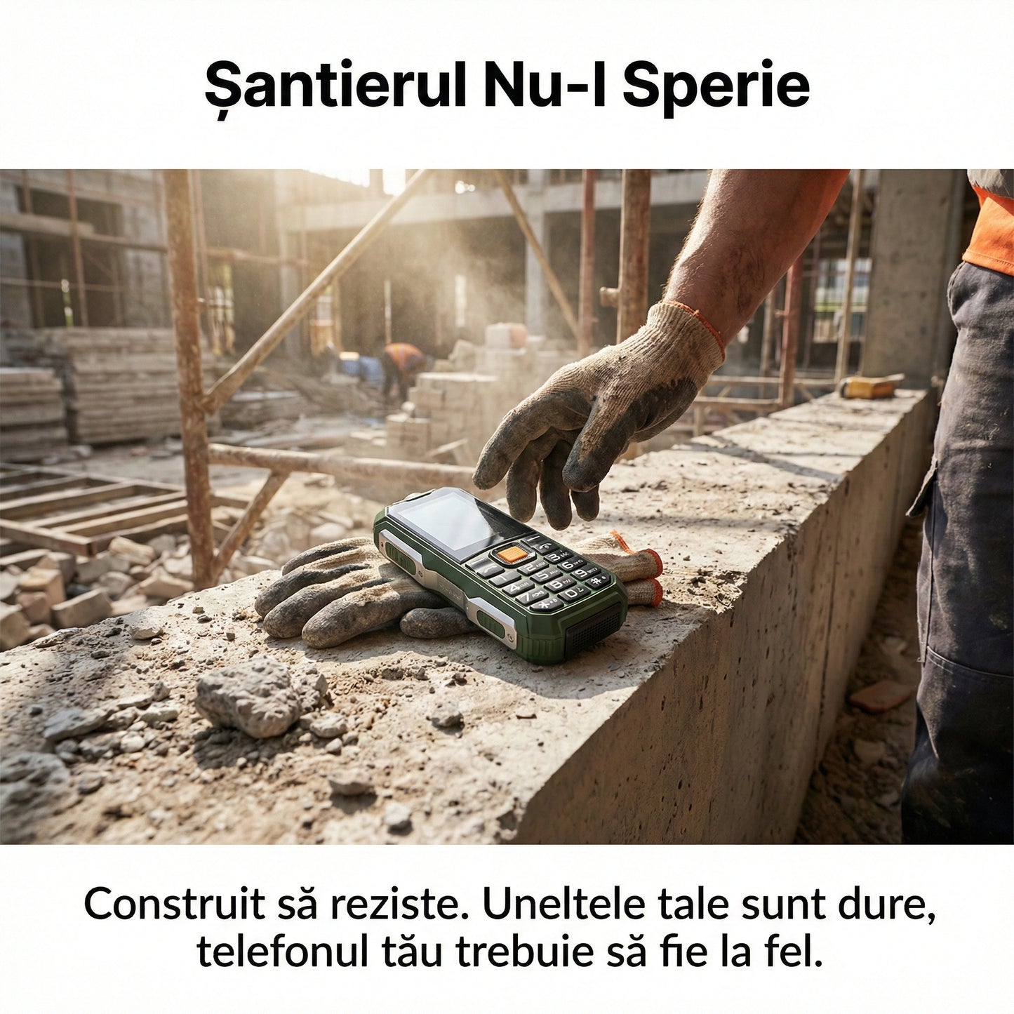 Telefon Mobil Militar Anti-Șoc, Baterie 2800mAh, Dual SIM, Lanternă și Radio FM, Rezistent la Apă și Praf, Verde-Gri