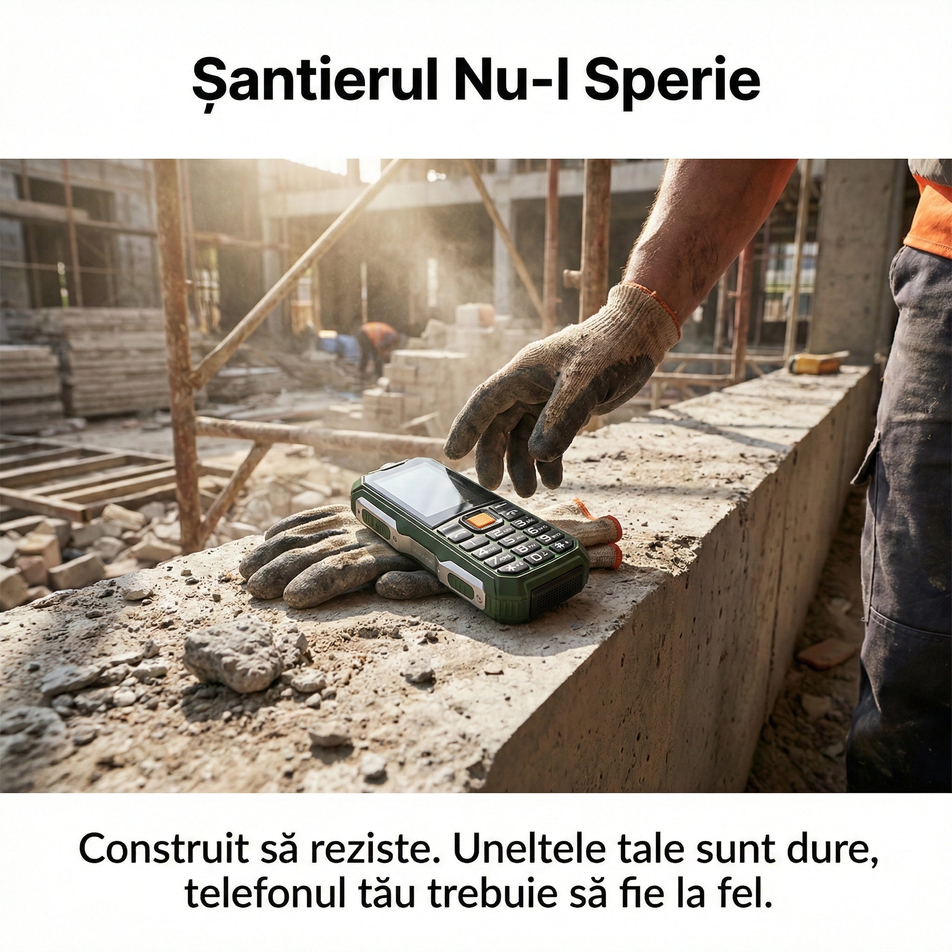 Telefon Mobil Militar Anti-Șoc, Baterie 2800mAh, Dual SIM, Lanternă și Radio FM, Rezistent la Apă și Praf, Verde-Gri