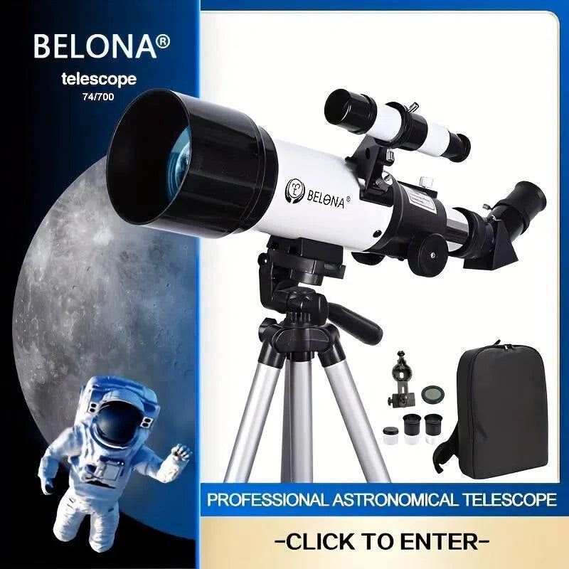 Telescop Astronomic 70mm/400mm pentru Adulți - Refractor pentru Observarea Stelelor, cu Adaptor Smartphone și Telecomandă