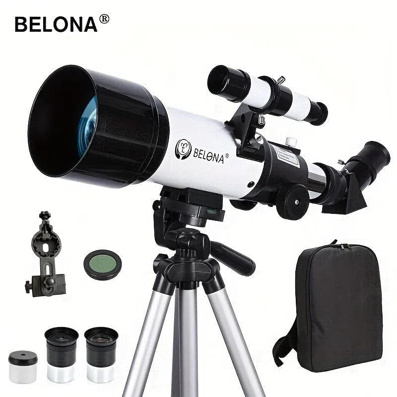 Telescop Astronomic 70mm/400mm pentru Adulți - Refractor pentru Observarea Stelelor, cu Adaptor Smartphone și Telecomandă