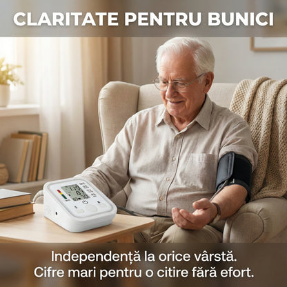 Tensiometru Electronic de Braț cu 99 Memorări, Alimentare Hibridă USB/Baterii, Manșetă Reglabilă 22-32cm, Ecran LCD Mare