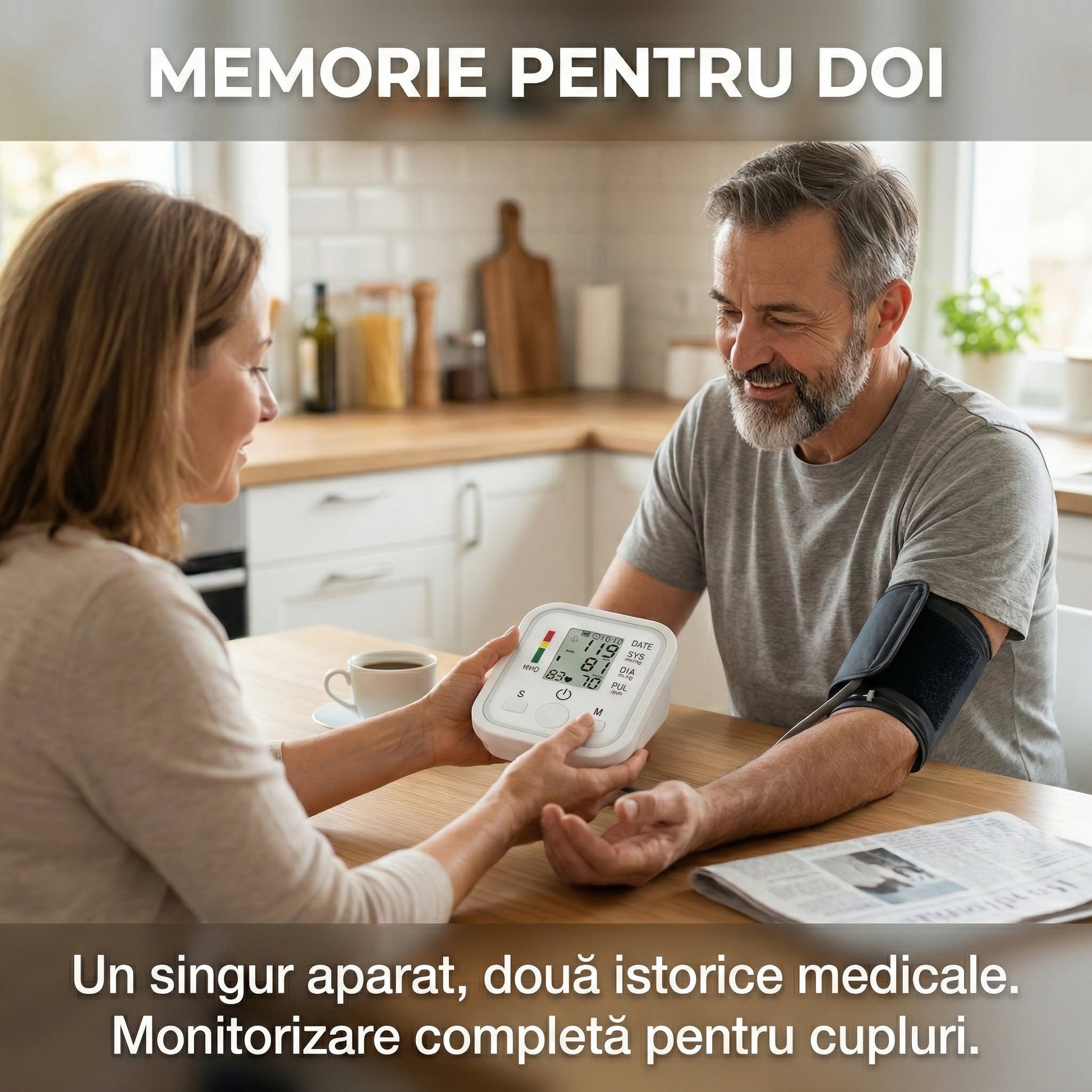 Tensiometru Electronic de Braț cu 99 Memorări, Alimentare Hibridă USB/Baterii, Manșetă Reglabilă 22-32cm, Ecran LCD Mare