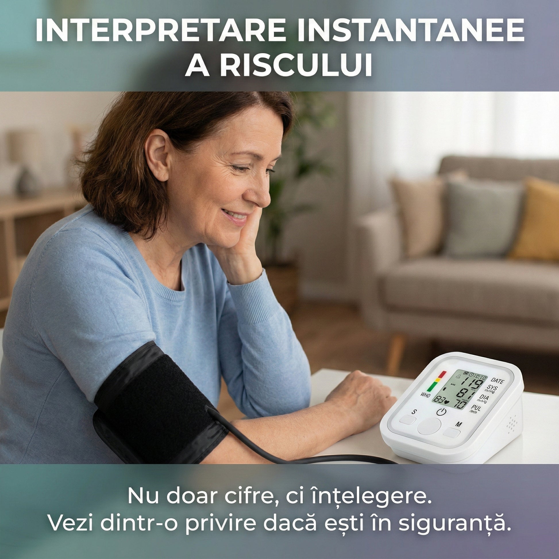 Tensiometru Electronic de Braț cu 99 Memorări, Alimentare Hibridă USB/Baterii, Manșetă Reglabilă 22-32cm, Ecran LCD Mare