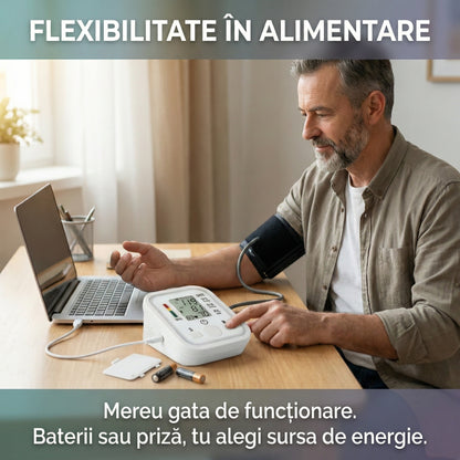 Tensiometru Electronic de Braț cu 99 Memorări, Alimentare Hibridă USB/Baterii, Manșetă Reglabilă 22-32cm, Ecran LCD Mare